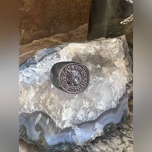 Black Metal Italian Simulated Coin Ring